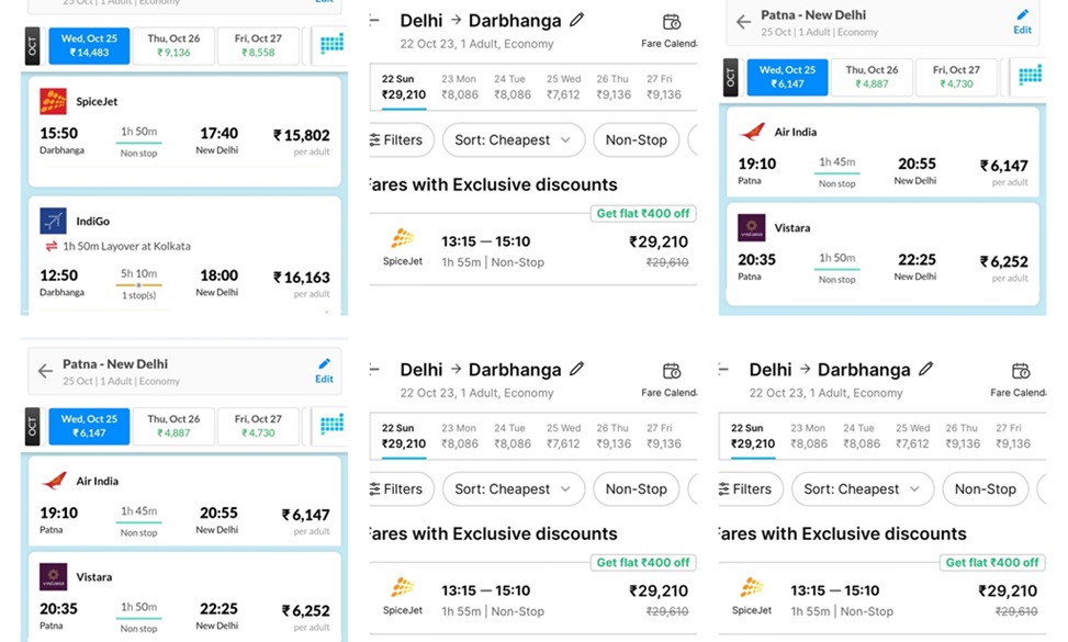 Delhi Darbhanga flight price