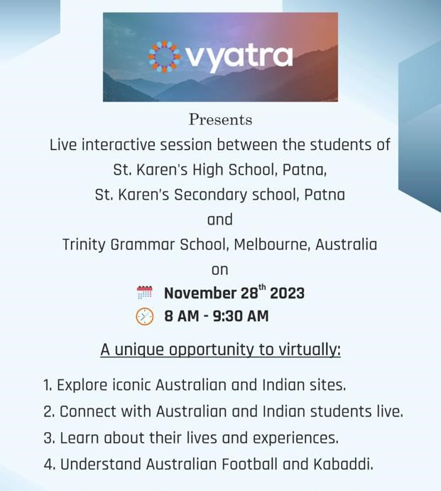 V-YATRA" - A Successful Virtual Cultural Exchange and Live Interactive Session Between St. Karen's Group of Schools