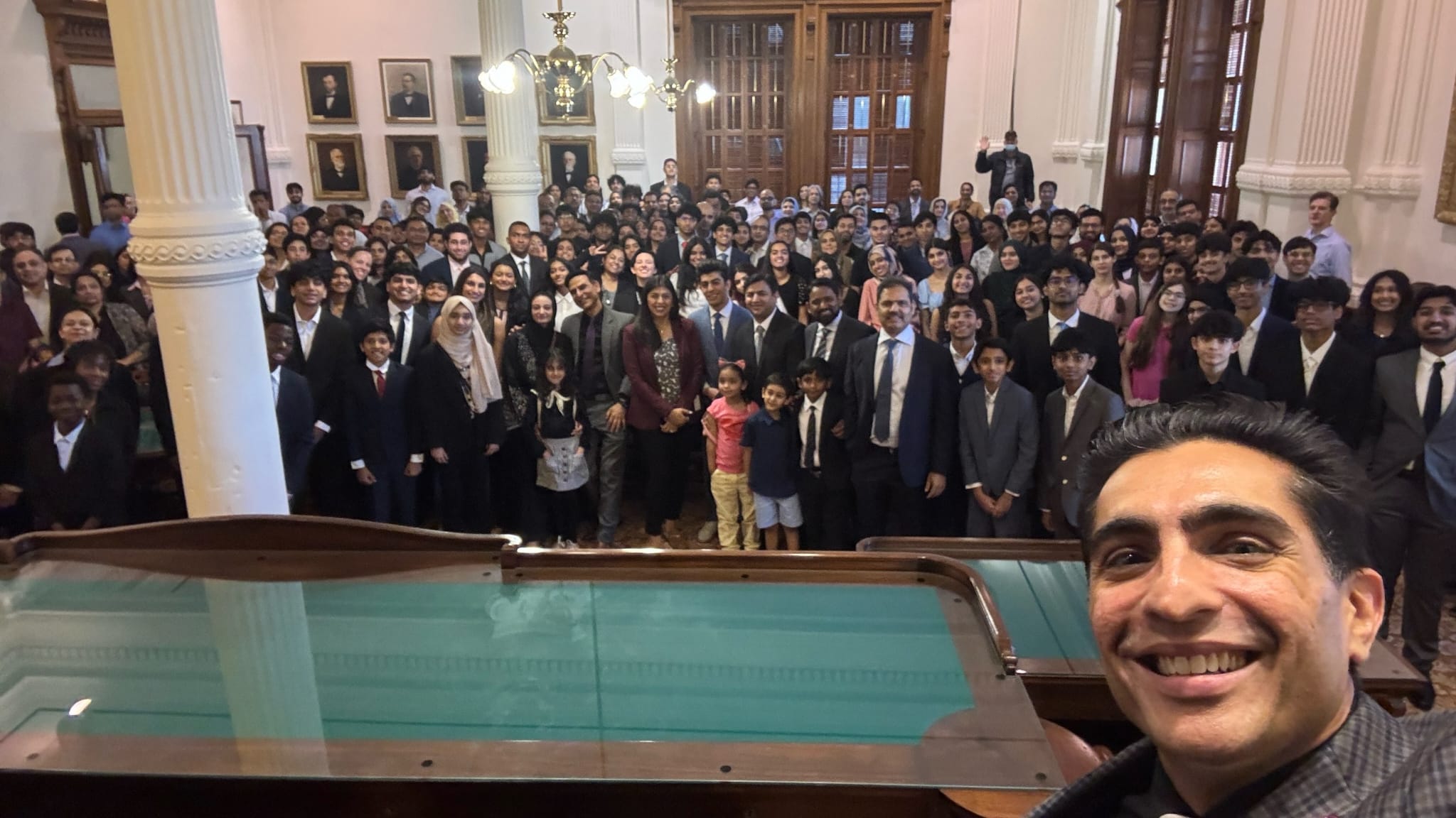 State Representative Salman Bhojani with DiscoverSTEM team at the Supreme Court Hall of the Texas State Capitol. 