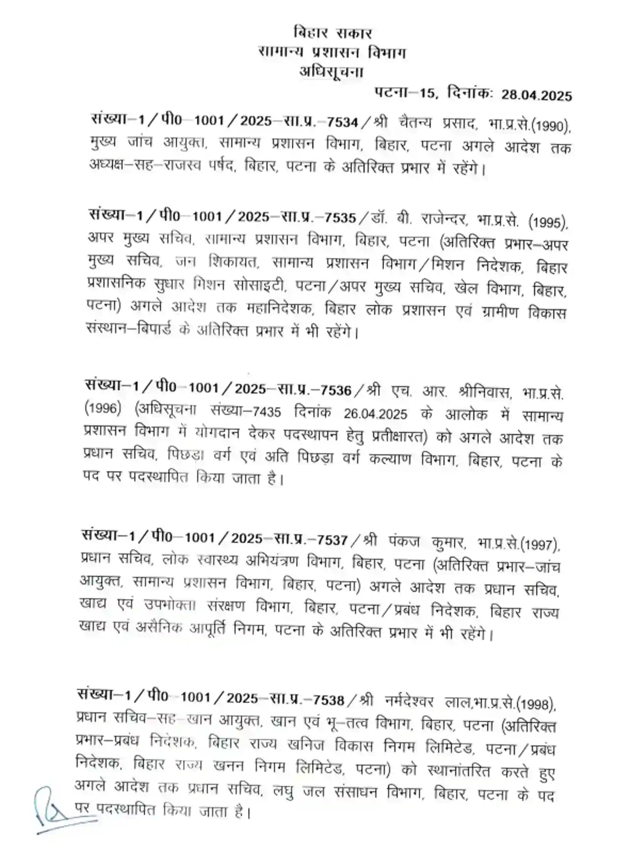 Bihar Government Transfers 10 IAS Officers