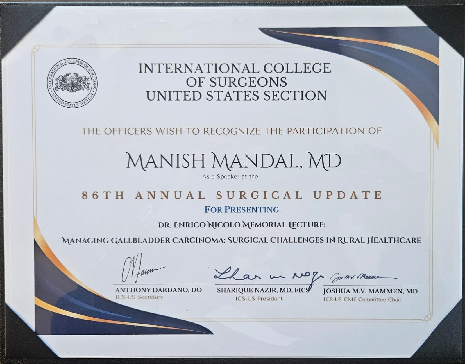 Dr Manish Mandal Honoured in US for Rural Gall Bladder Cancer Work
