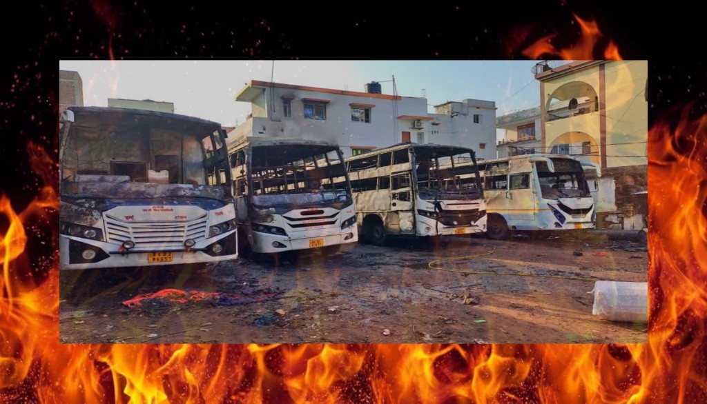 Massive Fire Guts Four Buses in Gaya, Major Tragedy Averted Near Petrol Pump