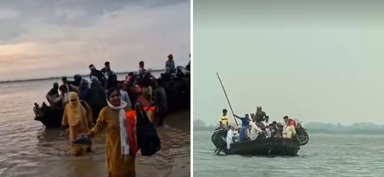 ara teachers crossing ganga river on boat