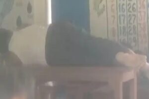school headmaster sleeping on bench