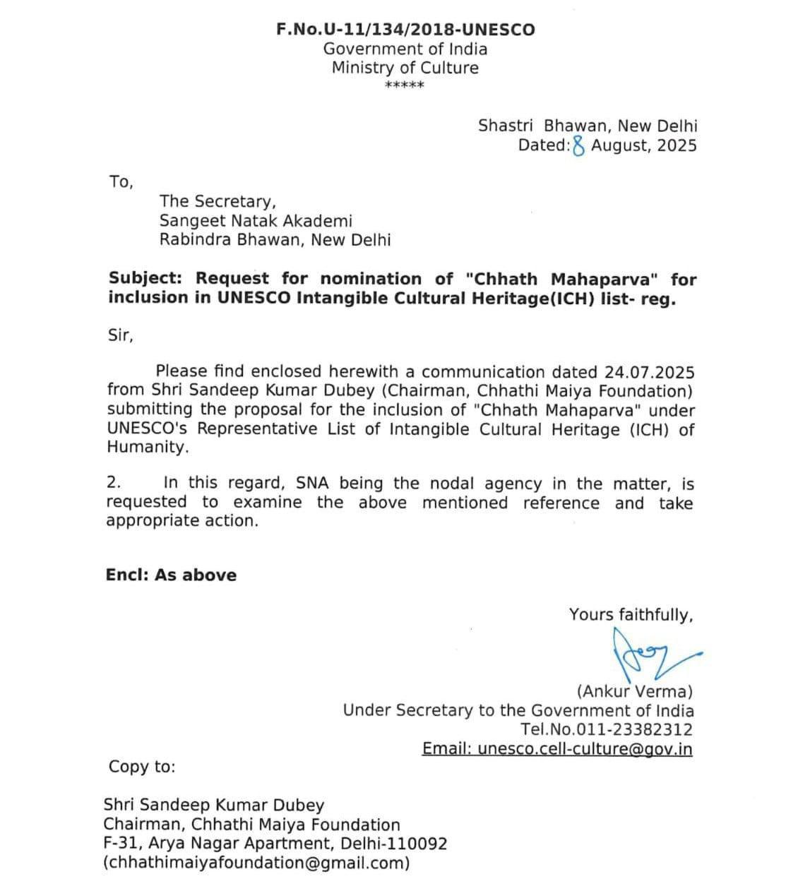 Centre Pushes for Chhath Puja to Join UNESCO Heritage List