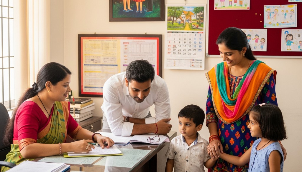 A family completing the legal adoption process at a registration office in Patna.