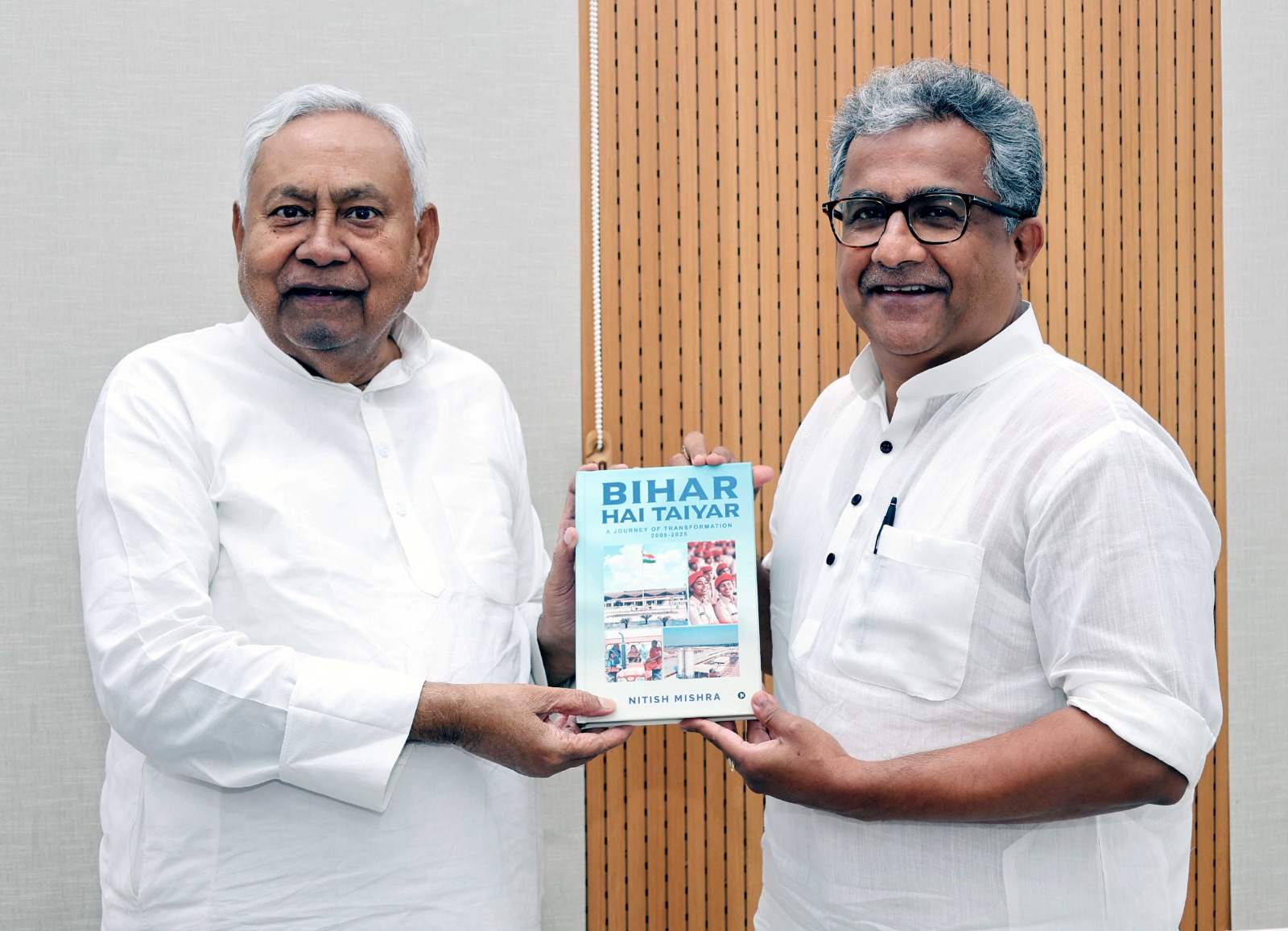 Industry Minister Nitish Mishra Presents 'Bihar Hai Taiyar' Book on Transformation to CM Nitish Kumar