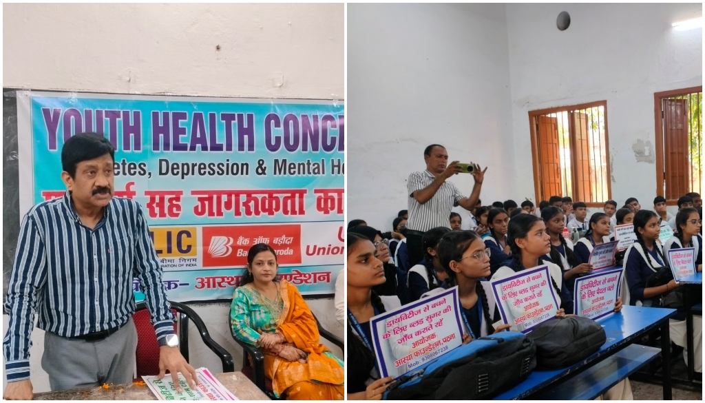 Dr Diwakar Tejaswi addressing students at Ram Mohan Roy Seminary School during the ‘Walk for Life’ programme organized by Aastha Foundation.