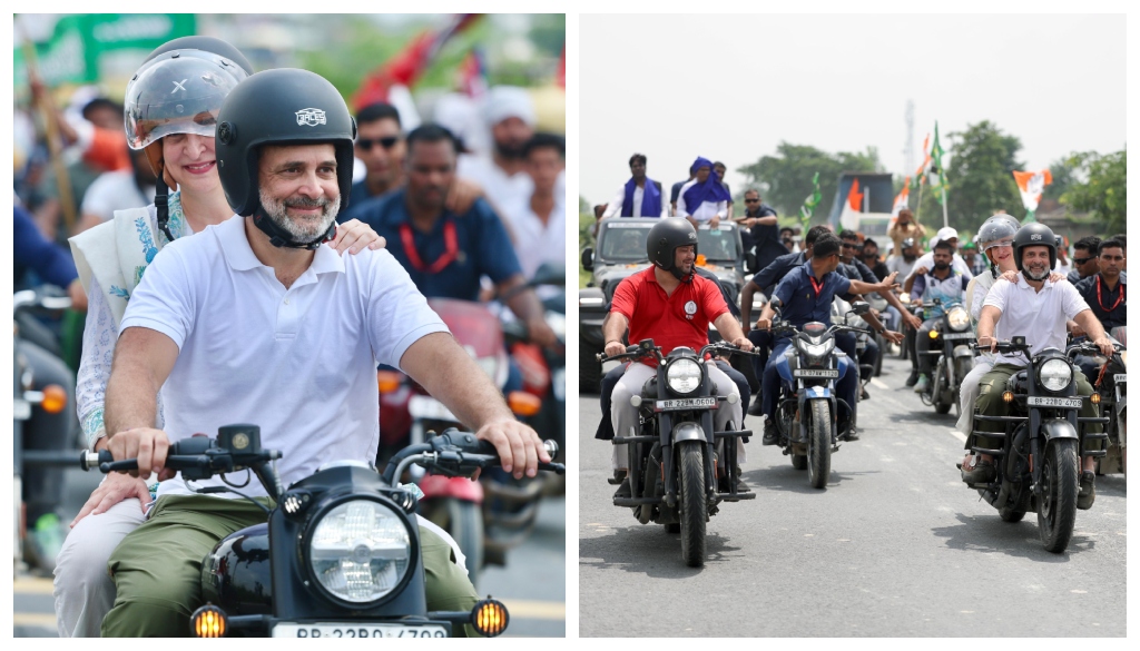 Rahul Gandhi Rides With Priyanka And Tejashwi In Darbhanga Bike Rally, Priyanka Flies Back to Delhi