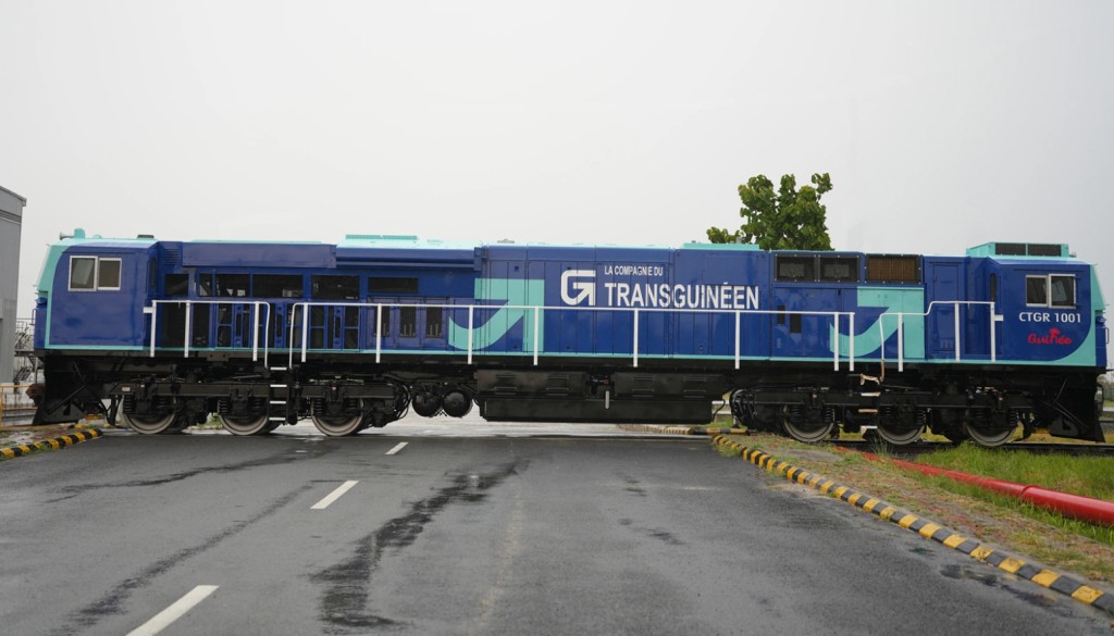 Blue ‘Como’ locomotives manufactured at Madhoura rail factory ready for export to Guinea.