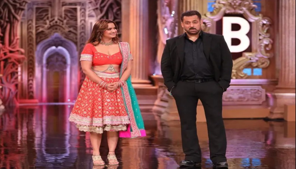 Bhojpuri actor Neelam Giri poses for the camera with Salman Khan, smiling confidently ahead of her appearance on Bigg Boss 19.