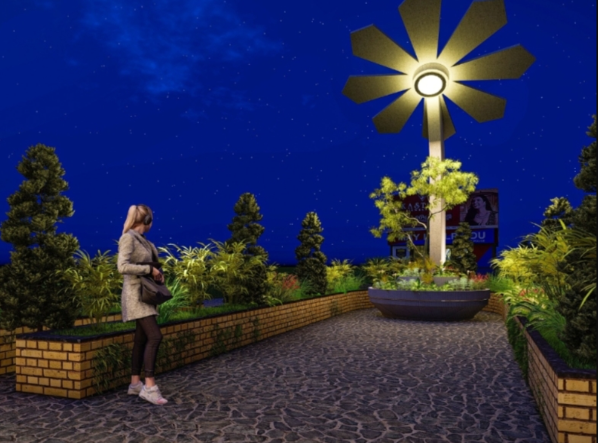 A view of Boring Road crossing in Patna, with plans for a 500-square-foot green wall behind the Shiva temple and a 15-foot solar-powered palm tree.