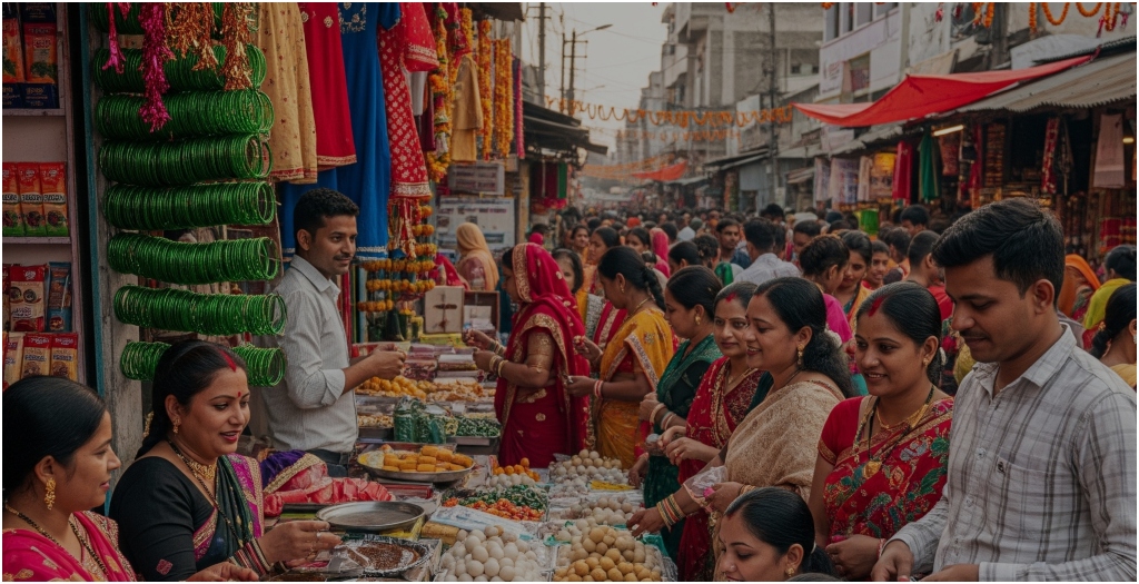 Sarees, Smiles and Soaring sales: Teej Fever Grips Ara’s Bustling Markets