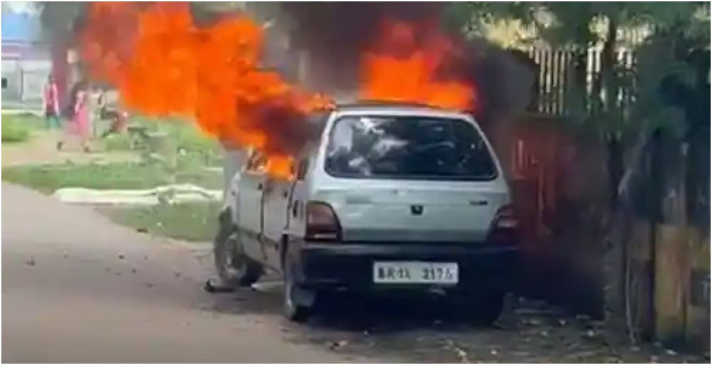 Parked Car Catches Fire in Nalanda, Burns to Ashes in Minutes