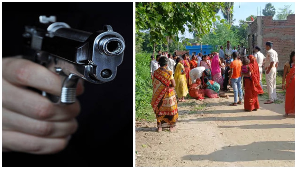 Police officers and locals gathered outside an under-construction house in Patna where a 16-year-old boy was found shot dead, allegedly over a love affair.