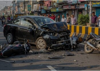 Speeding Car Crashes into Motorcycles on Patna’s Atal Path, Four Injured Including Two Children