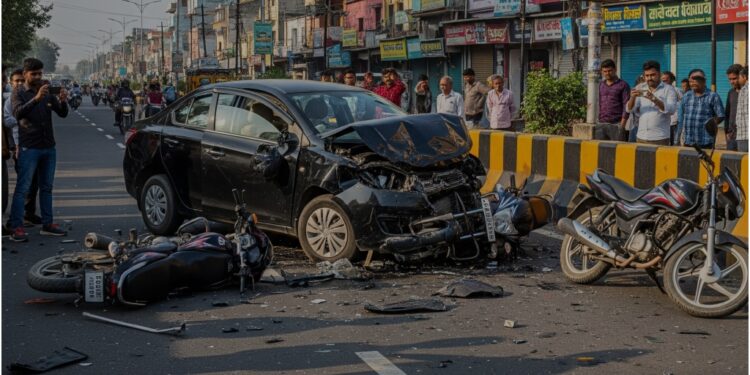 Speeding Car Crashes into Motorcycles on Patna’s Atal Path, Four Injured Including Two Children