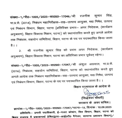 Bihar Govt Transfers Six IAS Officers