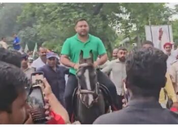 Tejashwi Prasad Yadav Rides Horse in Mokama, Accuses Nitish Kumar of ‘Copycat Governance’