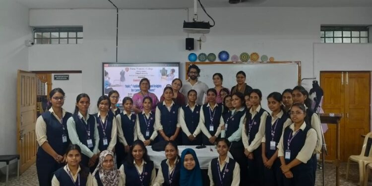 Students at Patna Women’s College attending a lecture by fashion stylist Abbhijit Anand on building standout fashion portfolios.