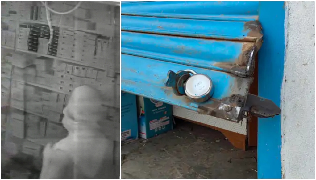 CCTV footage showing thieves breaking into an electronics shop in Danapur and stealing cash and wires.
