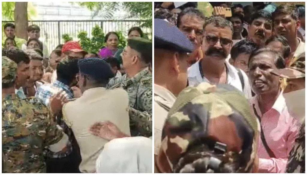 Nurses protesting outside the JDU office in Patna, clashing with police during a demonstration.