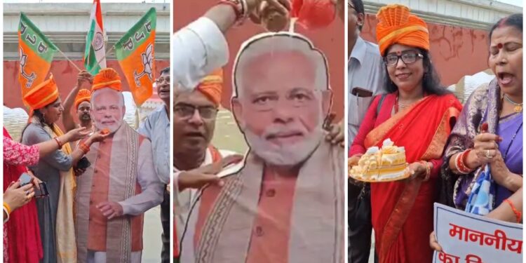 BJP workers in Patna celebrate PM Modi’s 75th birthday with Ganga water, milk rituals, aarti, and cake, while political leaders extend heartfelt greetings.