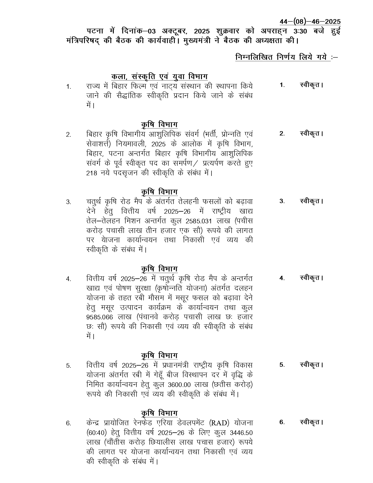Bihar Cabinet Concludes Key Meeting, Approves 129 Agenda Items