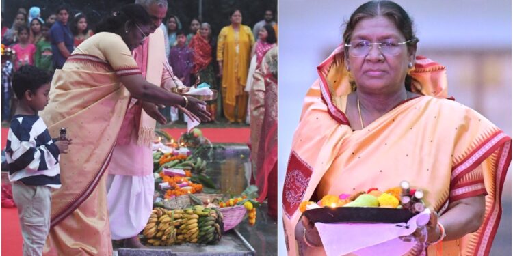 President Droupadi Murmu Participates in Chhath Puja at Rashtrapati Bhavan, Prays for Nation’s Prosperity