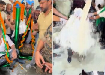 Bihar Election 2025: Khesari Lal Yadav Showered with 400 Litres of Milk and Weighed with Coins in Chhapra