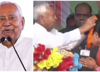Bihar Elections 2025: Nitish Kumar Sparks Row After Garland Gesture; Tejashwi Yadav Questions CM’s Health