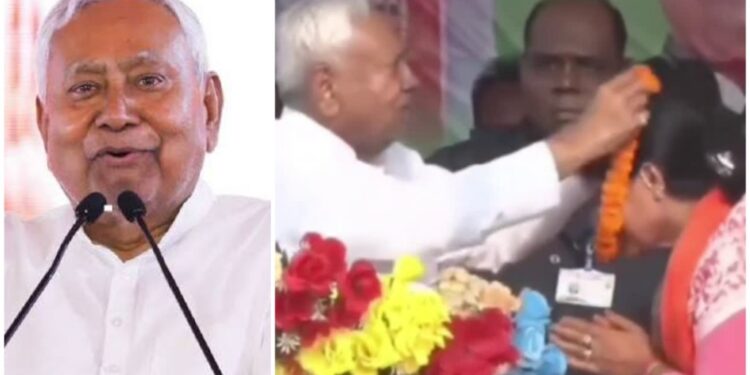 Bihar Elections 2025: Nitish Kumar Sparks Row After Garland Gesture; Tejashwi Yadav Questions CM’s Health