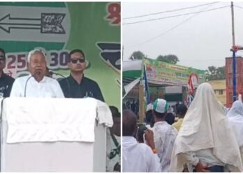 Amid Rain And Umbrellas, Nitish Kumar Targets RJD In Nalanda: “They Worked For Family, Not For People”