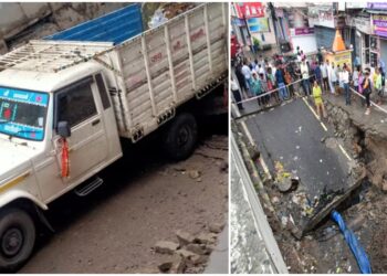 Heavy Rains Cause Chaos in Patna: 10-Foot Road Collapses, Vehicles Trapped