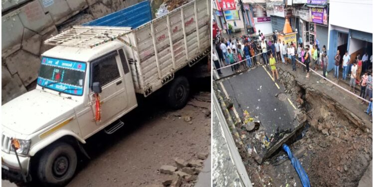 Heavy Rains Cause Chaos in Patna: 10-Foot Road Collapses, Vehicles Trapped
