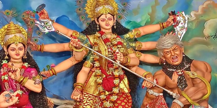 Durga Puja Pandal in Begusarai Depicts Donald Trump as Mahishasura