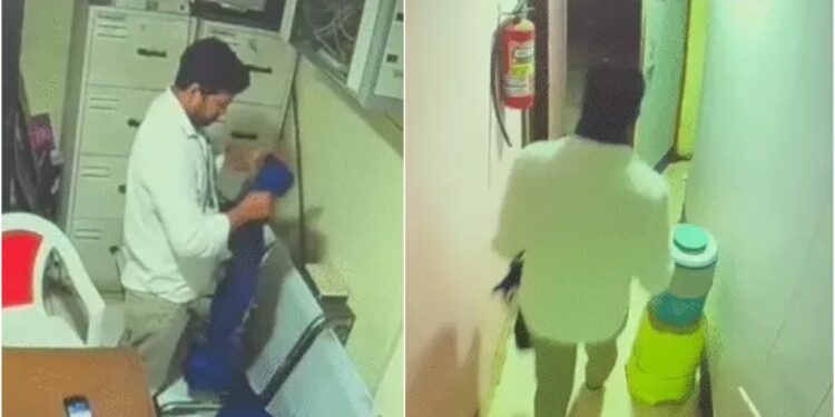 Private Employee Dies by Suicide in Lakhisarai Union Bank: CCTV Shows Man Making Noose, Colleagues Found Him Hanging from Fan