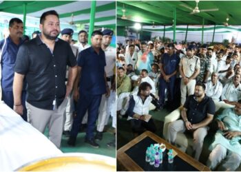 Bihar Politics: Tejashwi Yadav Reaches Raghopur, Shows Unique Style in Black Shirt, Enjoys Bhajans and Meal with Public