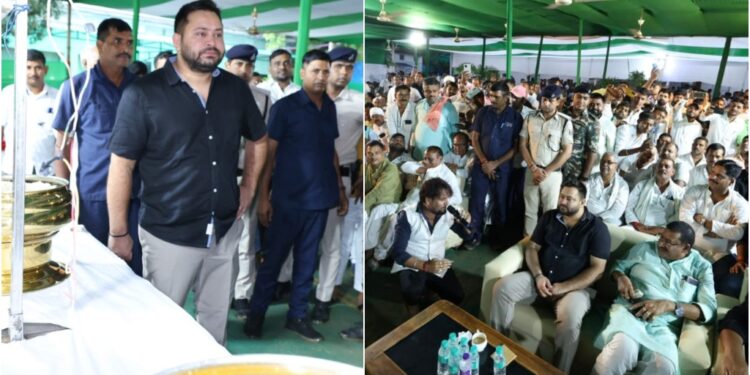 Bihar Politics: Tejashwi Yadav Reaches Raghopur, Shows Unique Style in Black Shirt, Enjoys Bhajans and Meal with Public