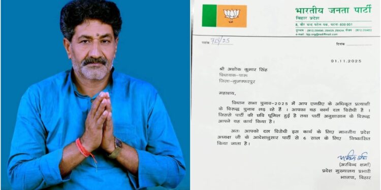 BJP Expels Rebel MLA Ashok Singh for Six Years Ahead of Bihar Elections