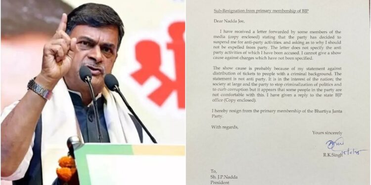 “Better to Drown Than Vote for Criminals”: RK Singh Attacks BJP After Suspension, Sends Resignation Letter