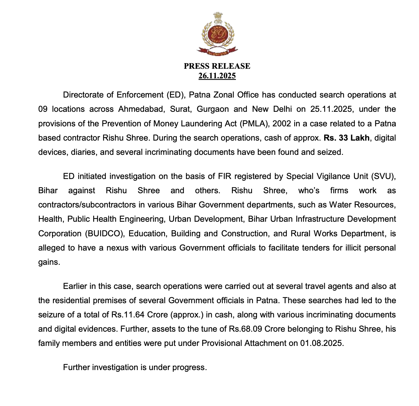 ED Flags Foreign Trips of Two Bihar IAS Officers Allegedly Funded by Contractor