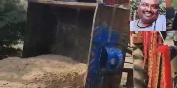 Tractor of sand mafia seized. Deceased Jawan Dukhharan Paswan (inset)