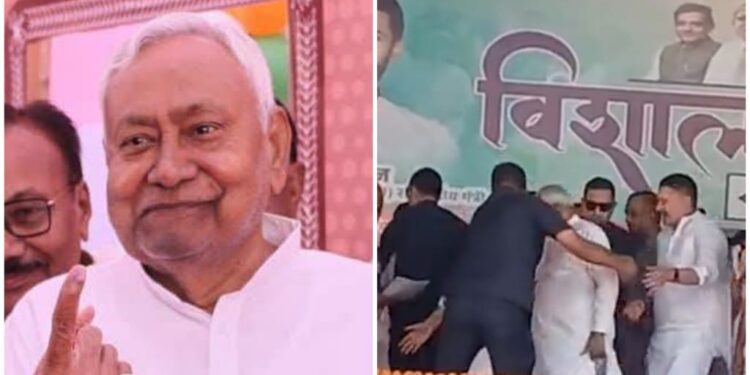 Nitish Kumar Narrowly Escapes As Stage Collapses During Gaya Rally