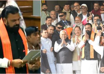 Tejashwi Yadav Shakes Hands with Samrat Choudhary, Hugs Vijay Sinha as Deputy CM Touches CM Nitish Kumar’s Feet; New MLAs Take Oath in Bihar Assembly