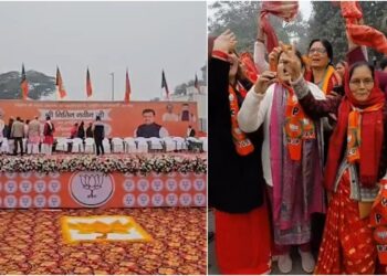 Nitin Nabin Arrives in Patna, Greeted with Elephants and Camels; 1km Traffic Jam as Women Dance to ‘Jodi Modi-Nitish Hit Ho Gail’