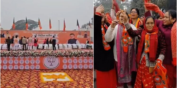 Nitin Nabin Arrives in Patna, Greeted with Elephants and Camels; 1km Traffic Jam as Women Dance to ‘Jodi Modi-Nitish Hit Ho Gail’