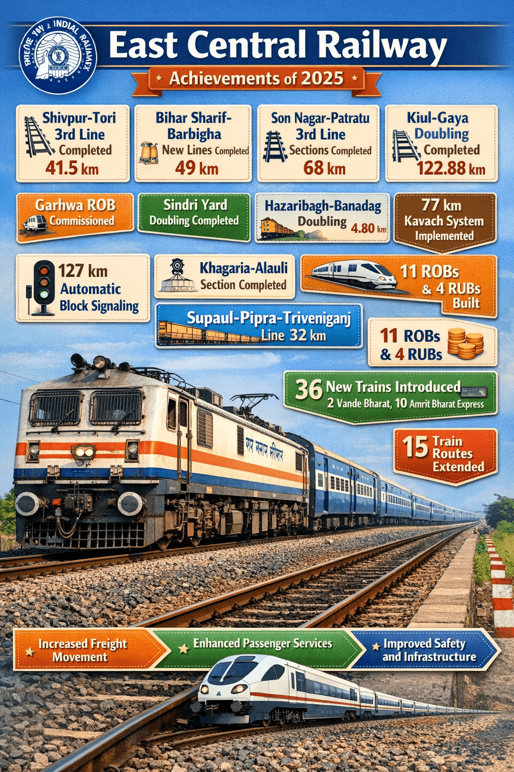 East Central Railway Completes Key 2025 Infrastructure Projects to Boost Freight and Passenger Services