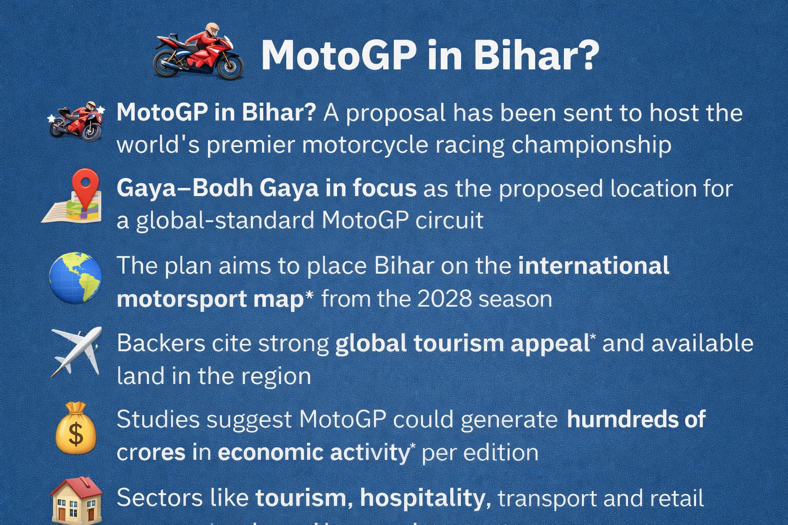 MotoGP in Bihar? Proposal Mooted for Gaya–Bodh Gaya Circuit