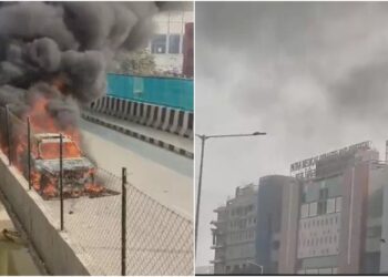 Car Goes Up in Flames Near PMCH, Doctor Escapes Moments Before Blast